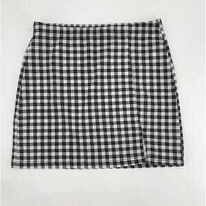 SHEIN Black White Plaid Pull On Stretch Mini Skirt Womens L